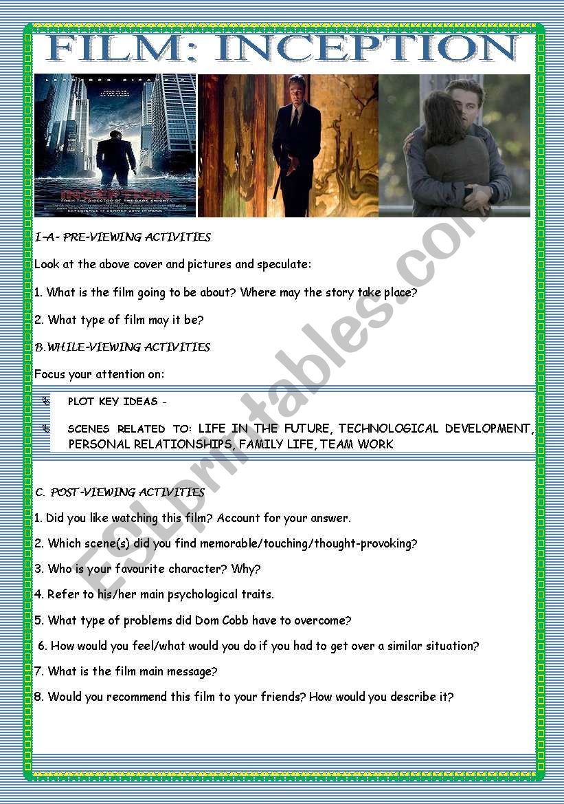 MOVIE: INCEPTION worksheet