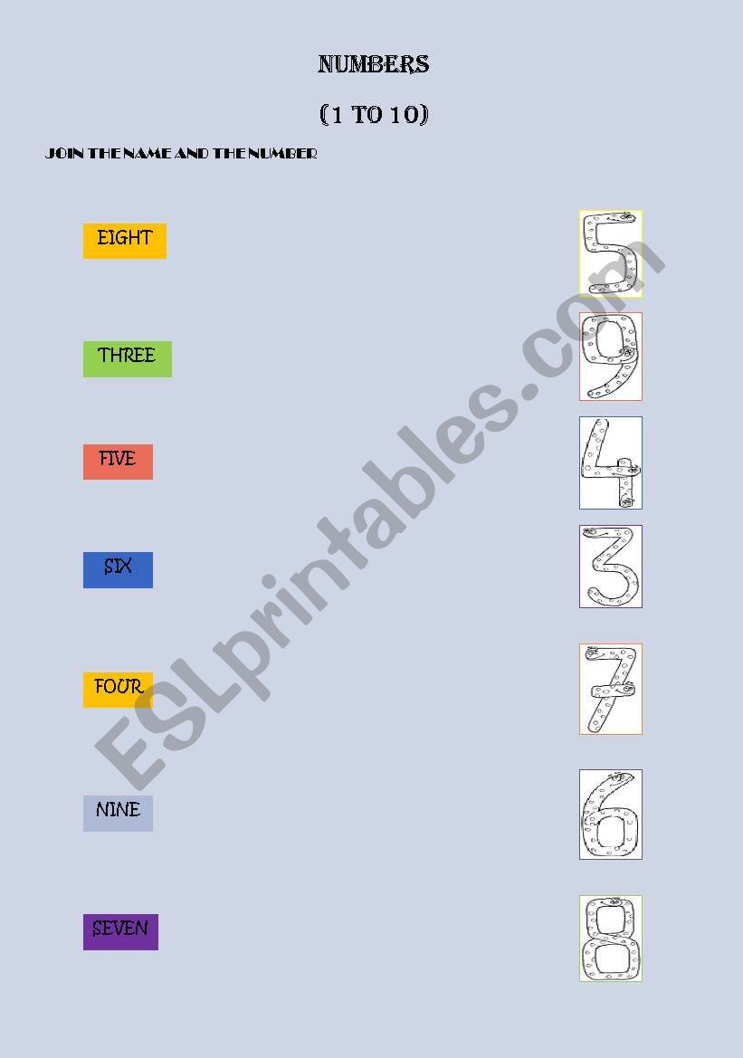 Numbers 1 to 10 worksheet