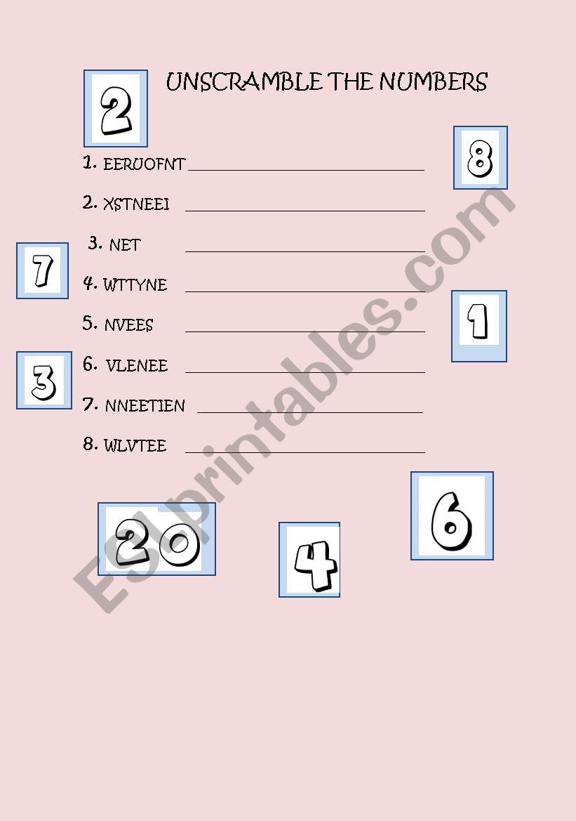 Numbers 1 to 20 worksheet
