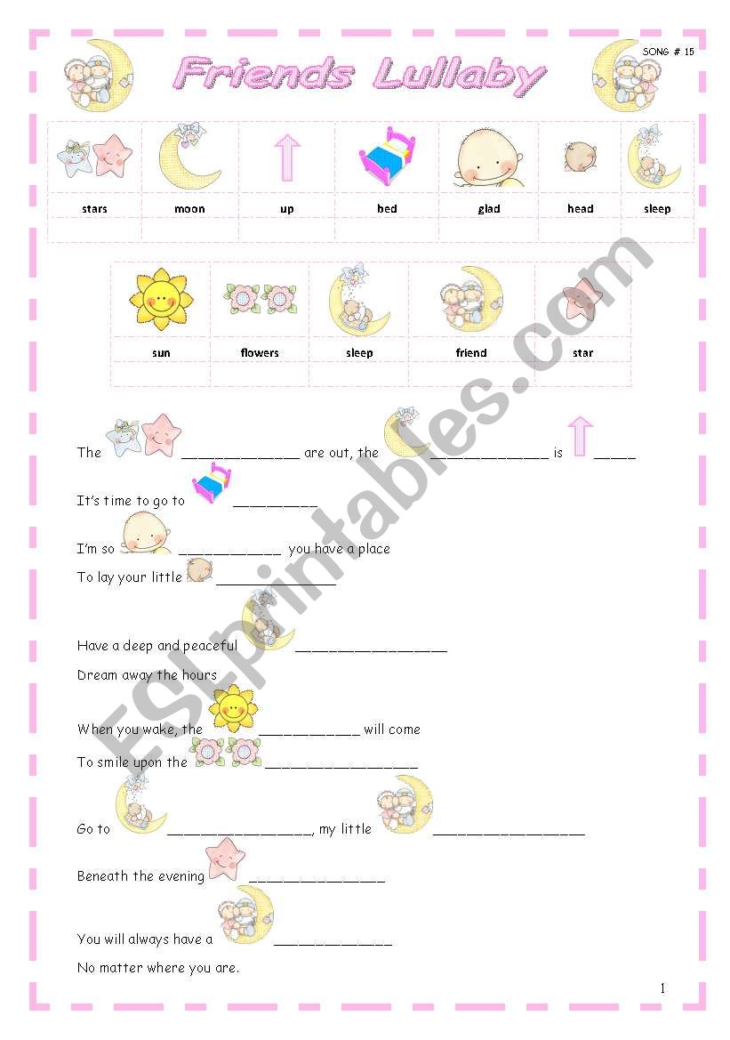 FRIENDS LULLABY - song worksheet