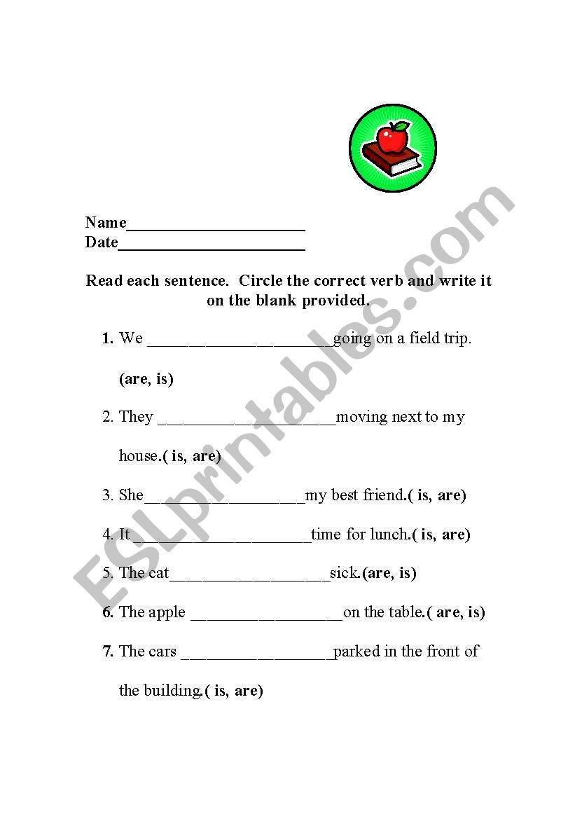 Correctly using is and are worksheet