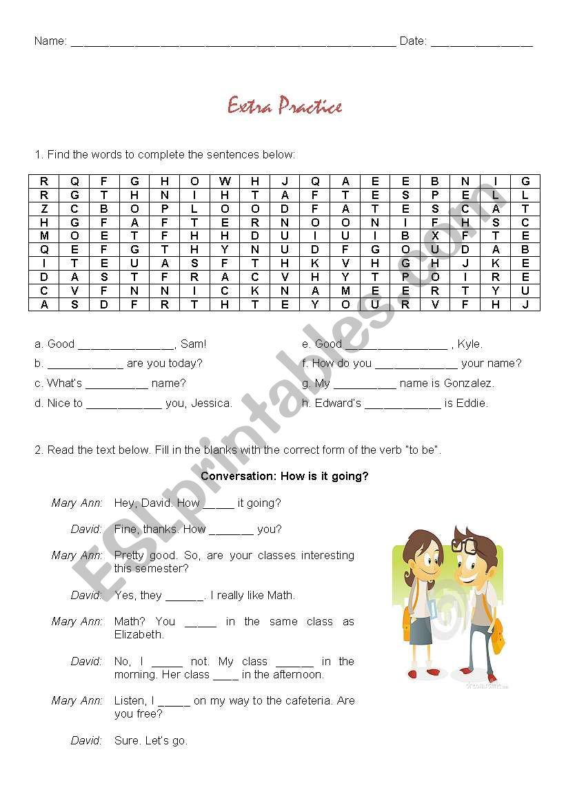  Verb To  be / greetings worksheet