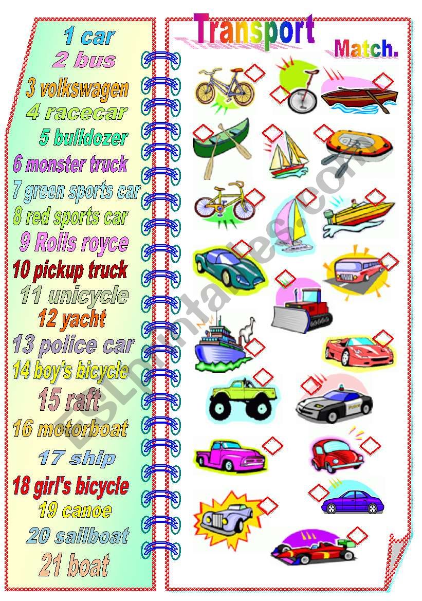 Transport 1- Matching activity **fully editable