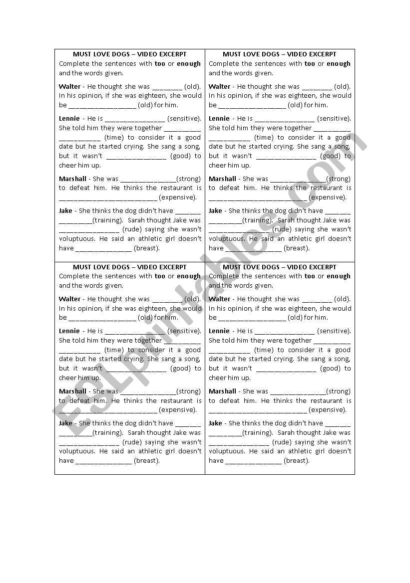 Must Love Dogs - Movie Worksheet