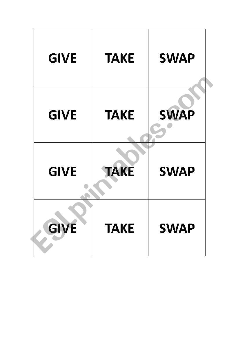 Give Take Swap cards worksheet
