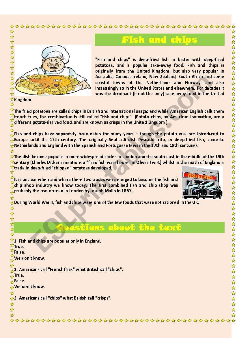 FISH AND CHIPS  worksheet