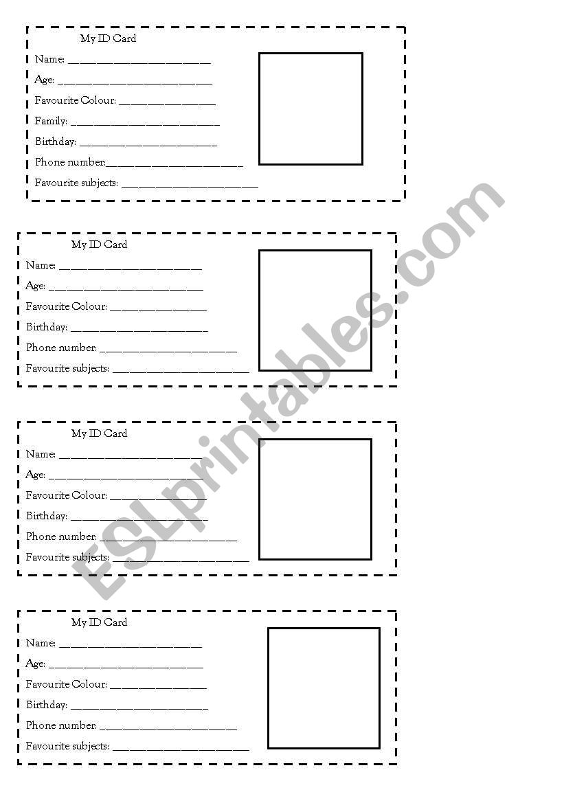 ID card for first class worksheet