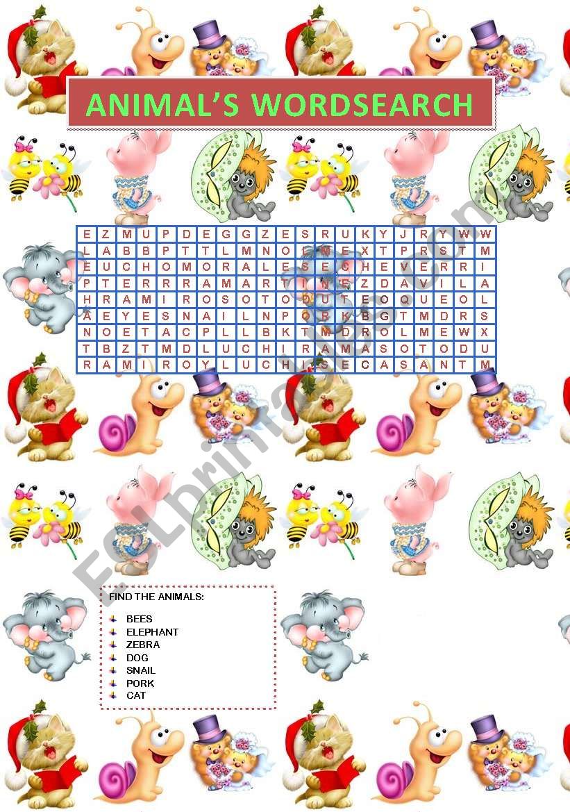 ANIMALS WORDSEARCH worksheet