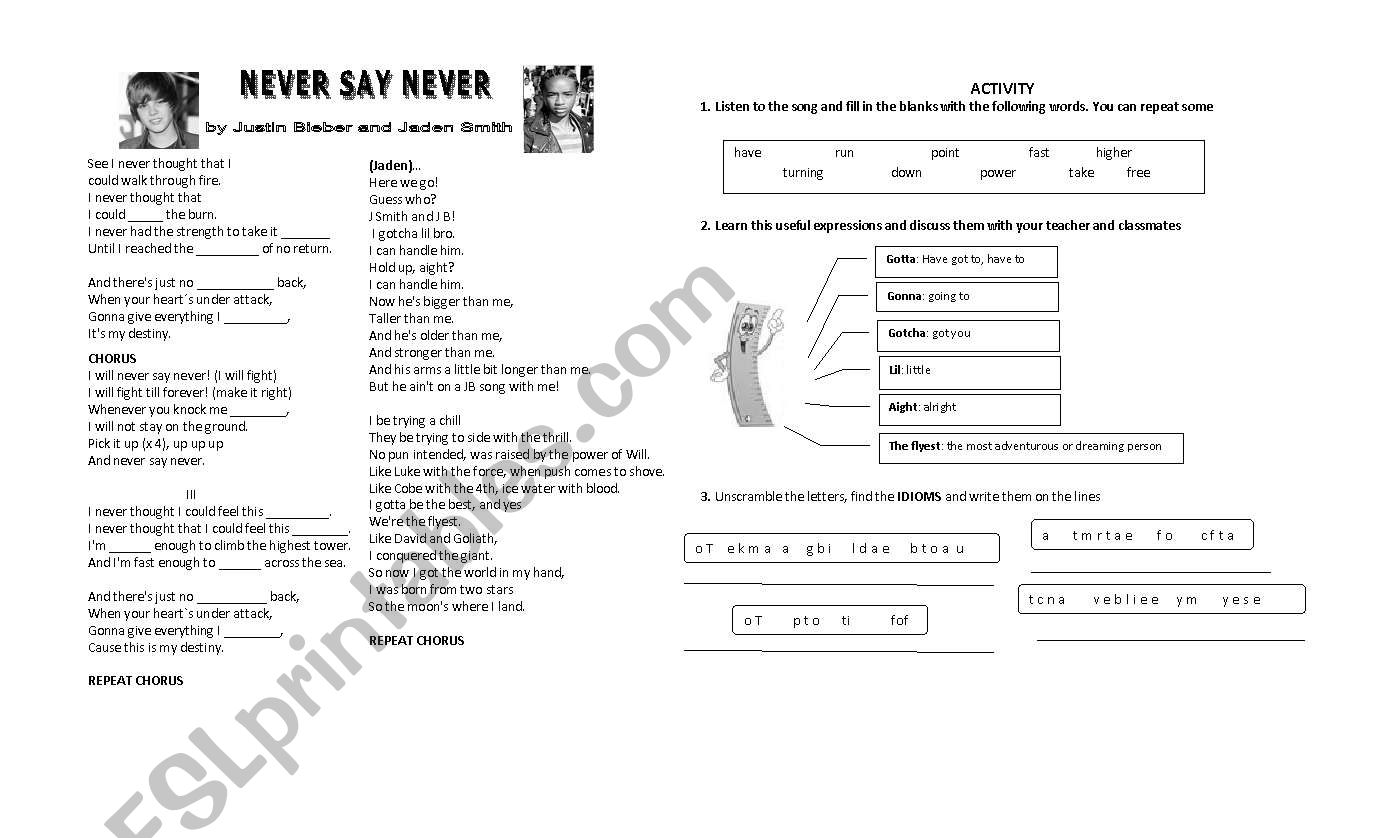 SONG FOR SEVERAL TOPICS worksheet