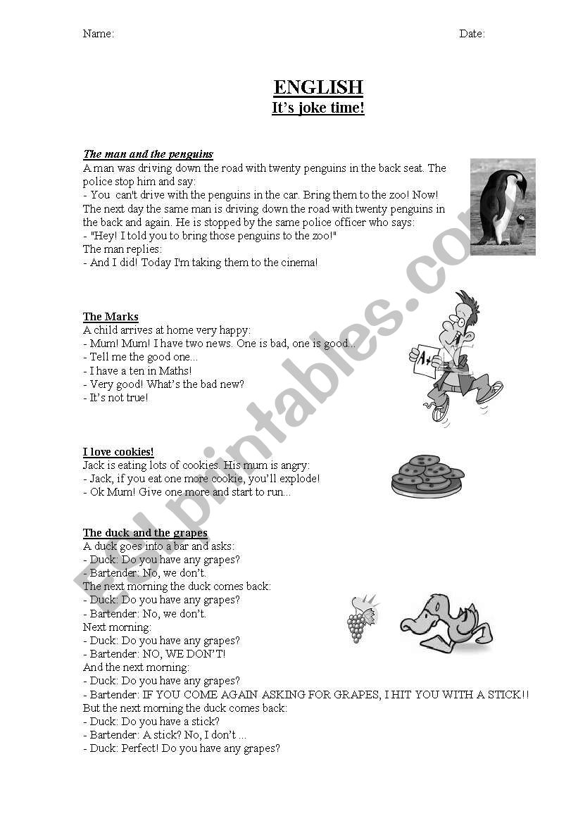 Enjoy some Jokes in English! worksheet