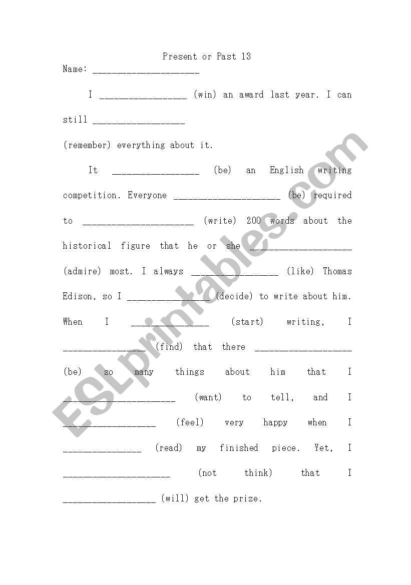 Mixed Tenses (Present and Past) Exercise