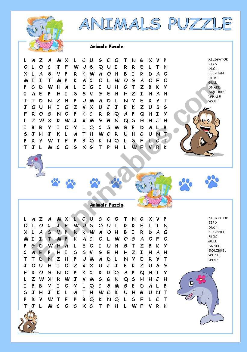 Animals Puzzle for kids worksheet