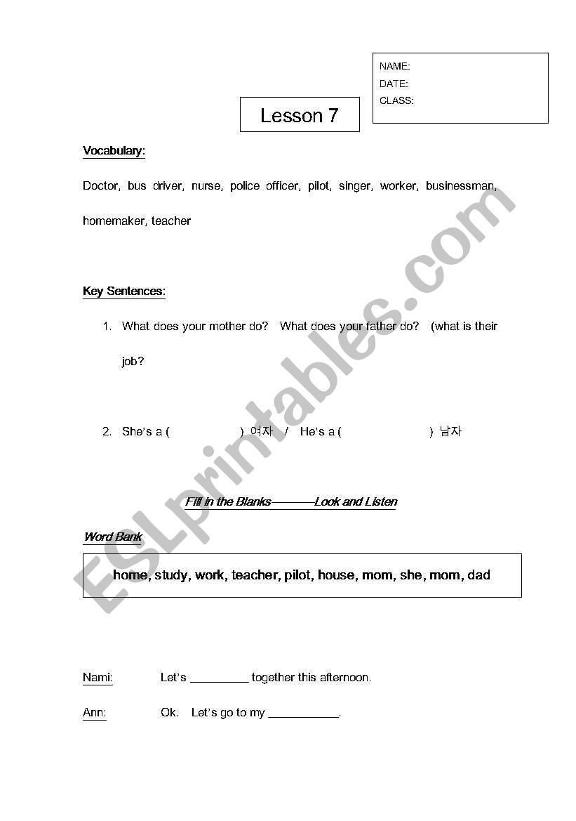 Occupations Worksheet worksheet