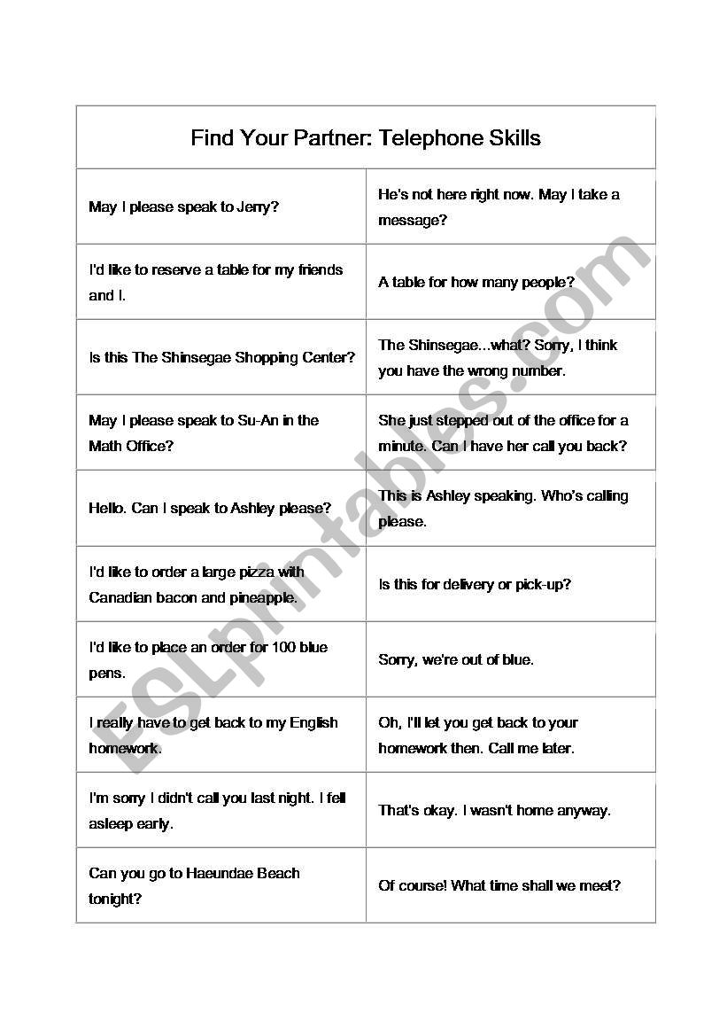 Telephon Skills worksheet