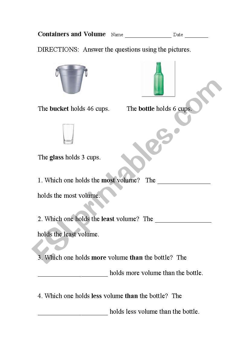 Containers and Volume worksheet