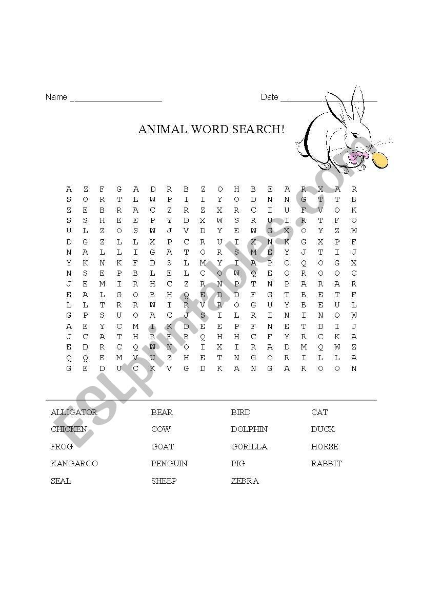 Animal Word Search! worksheet