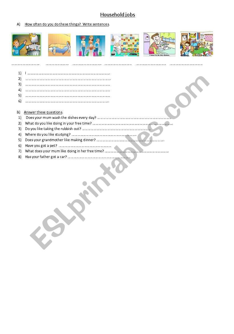 Household jobs worksheet