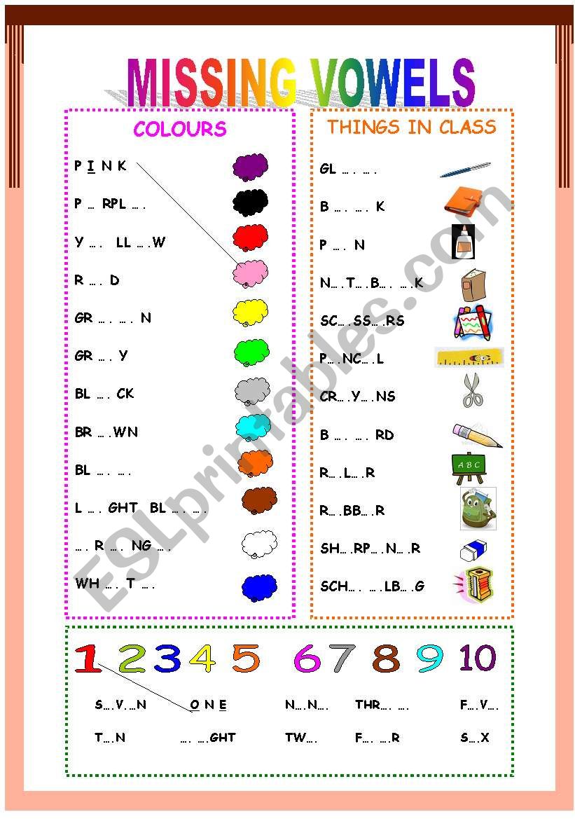 MISSING VOWELS worksheet