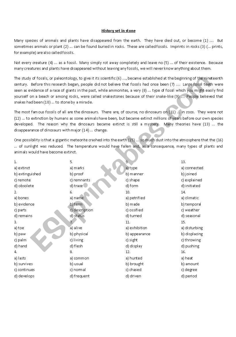 CAE - Use of English - Cloze worksheet