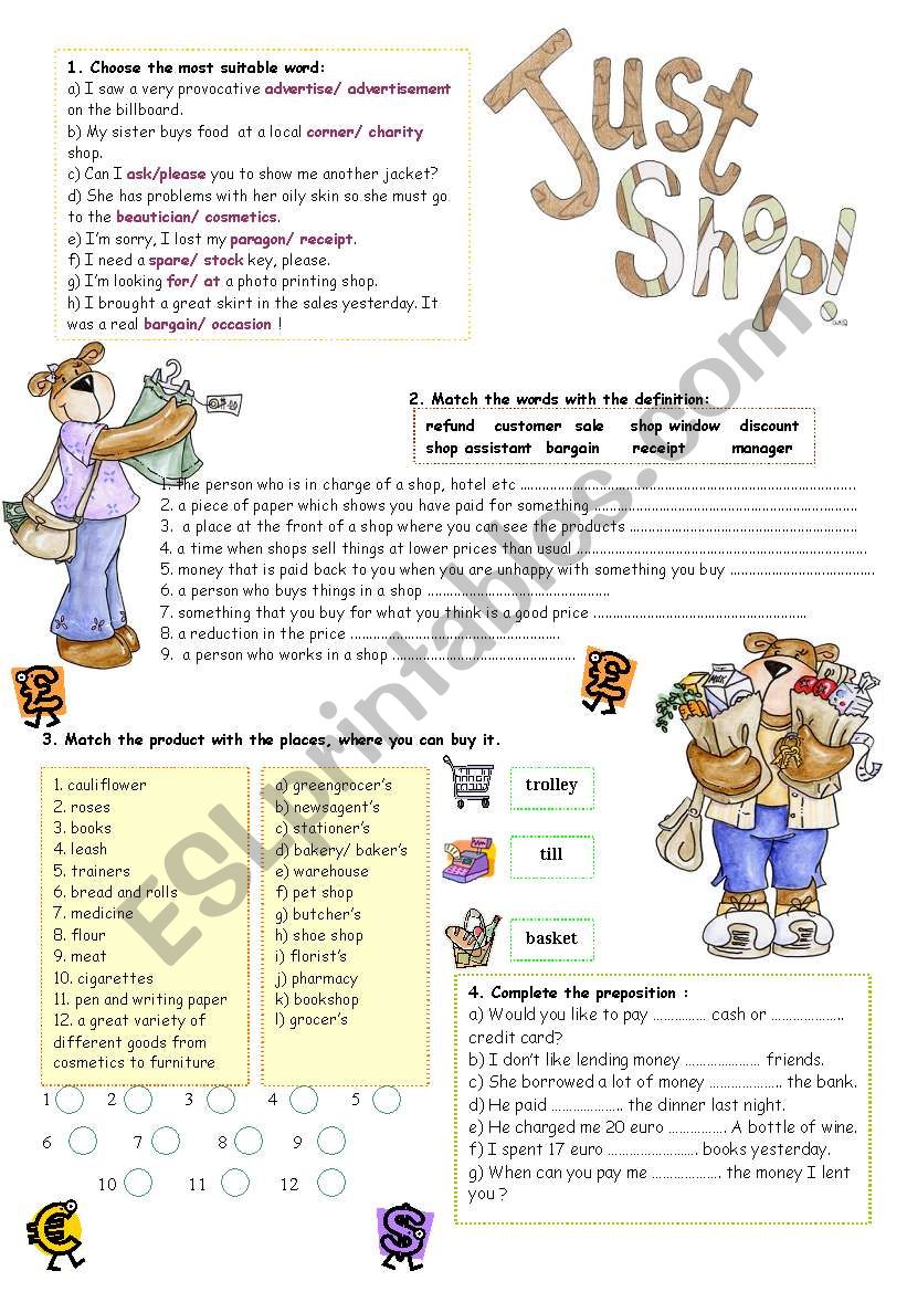 Shopping worksheet