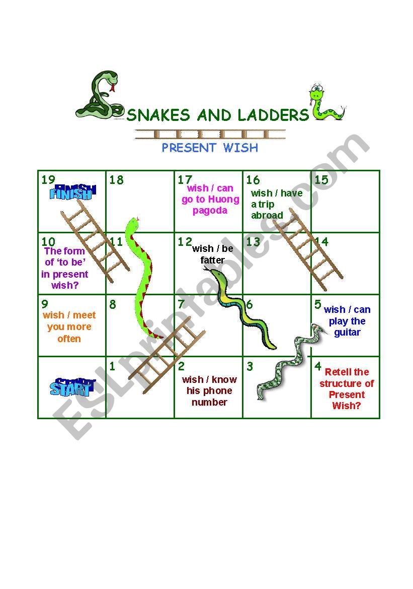 SNAKES and LADDERS game worksheet