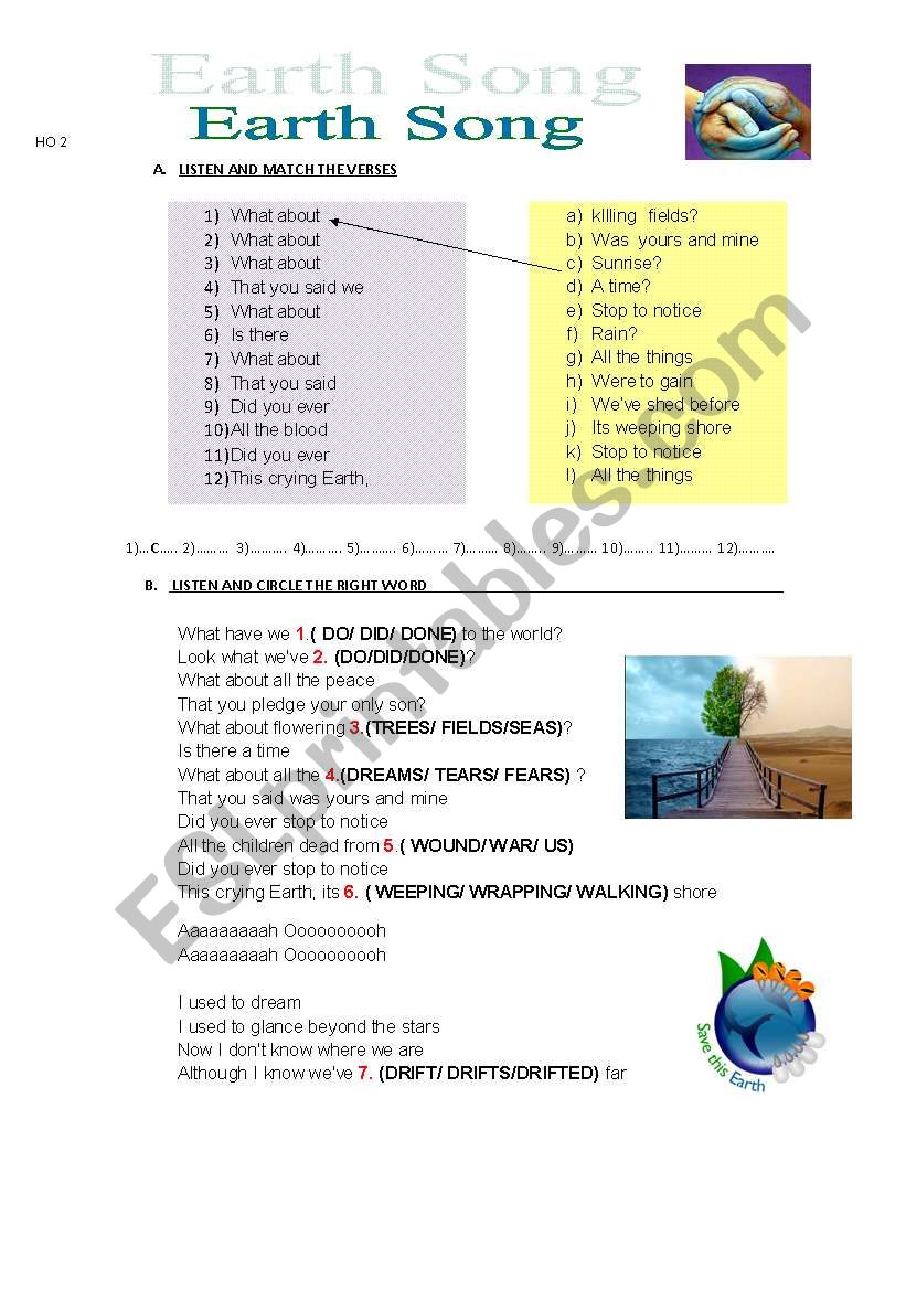 Earth Song by Michael Jackson worksheet