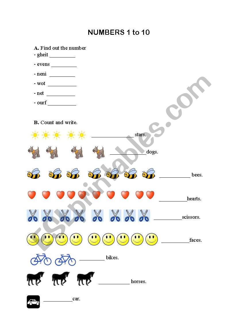 Numbers 1 to 10 worksheet