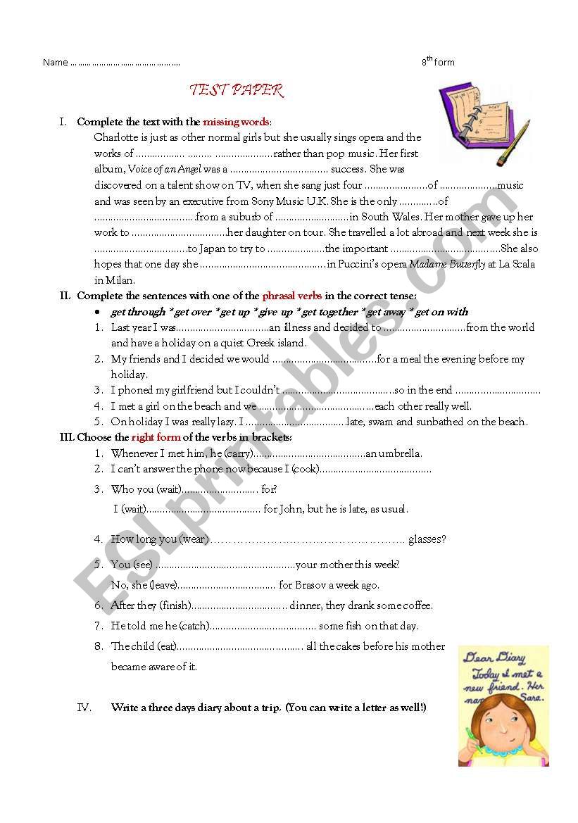 test paper worksheet