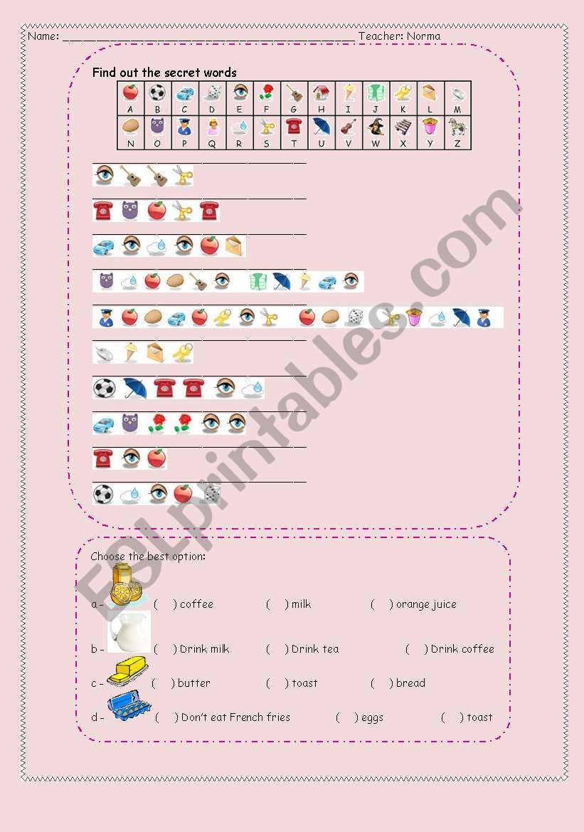 Breakfast worksheet