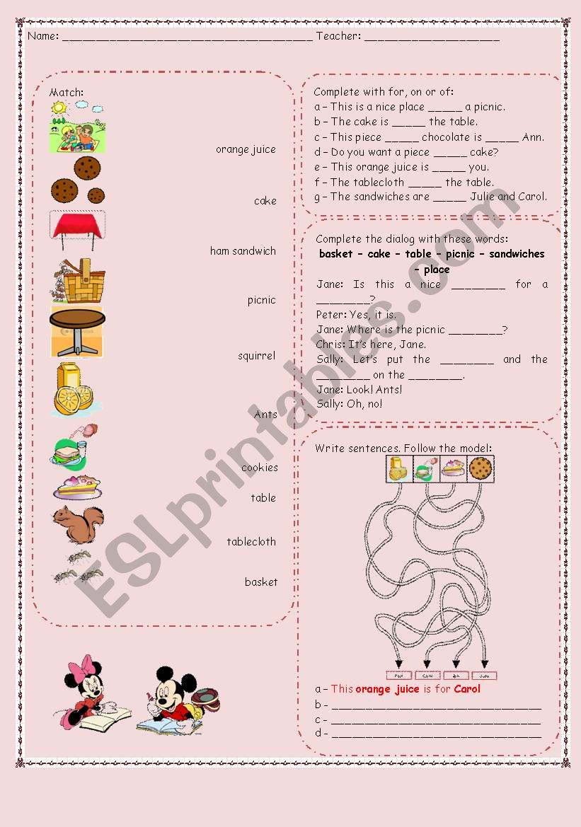 A picnic day worksheet