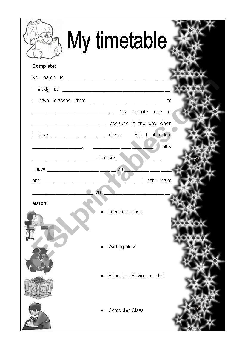 timetable worksheet