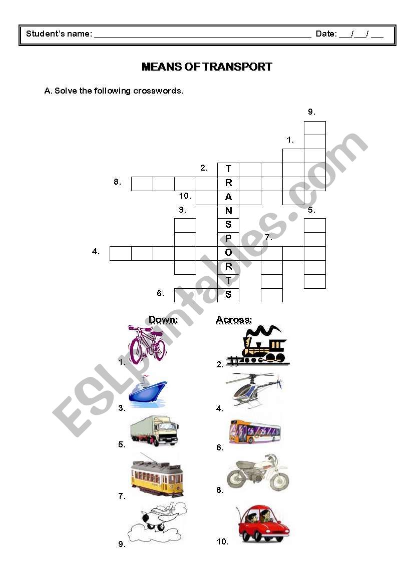 Means of Transport worksheet