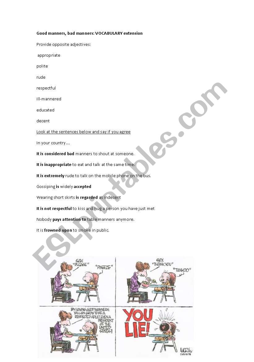 Good manners worksheet