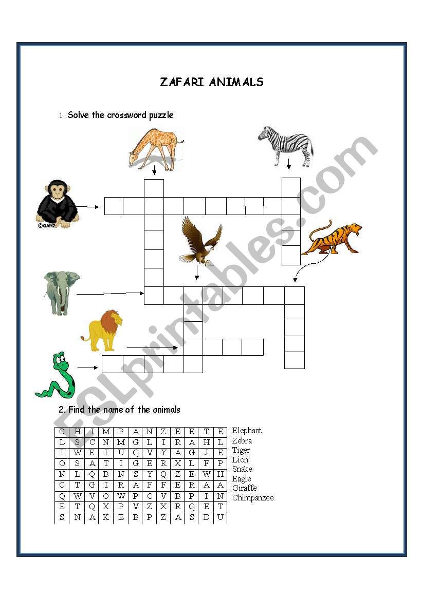 zafari animals worksheet