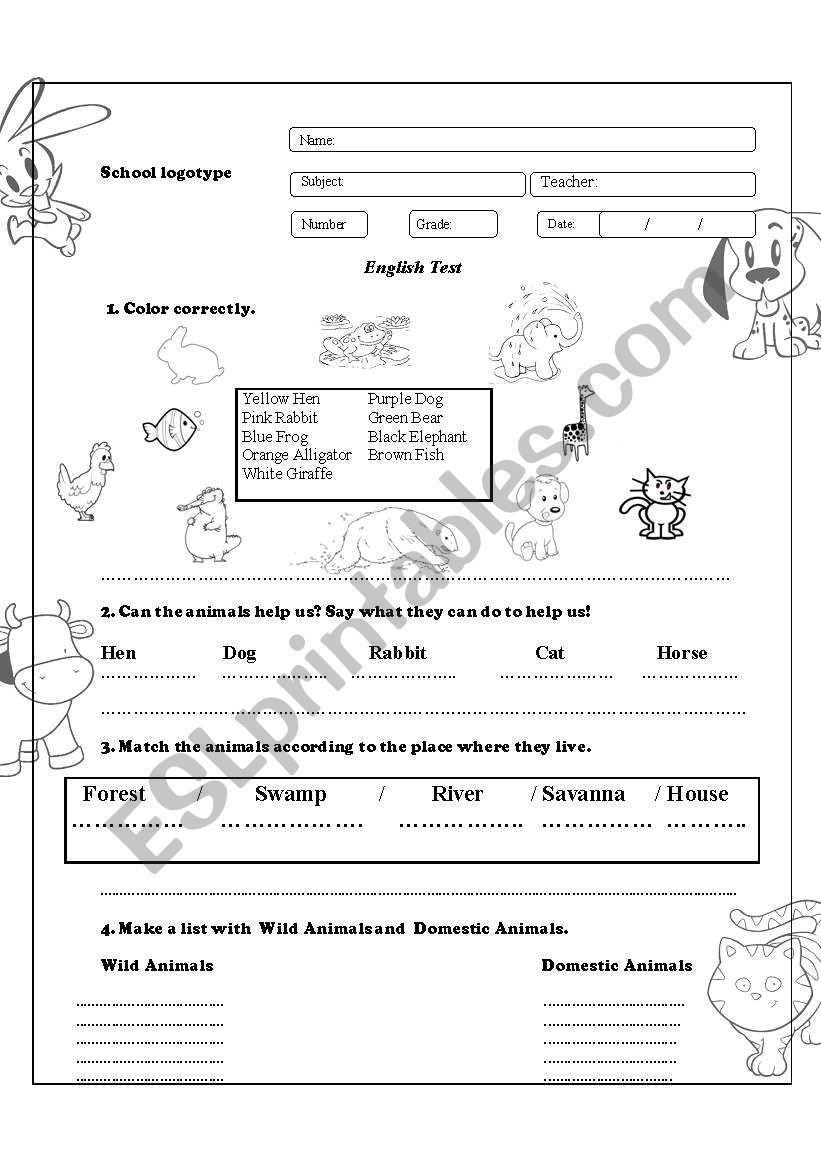 English test 5 worksheet