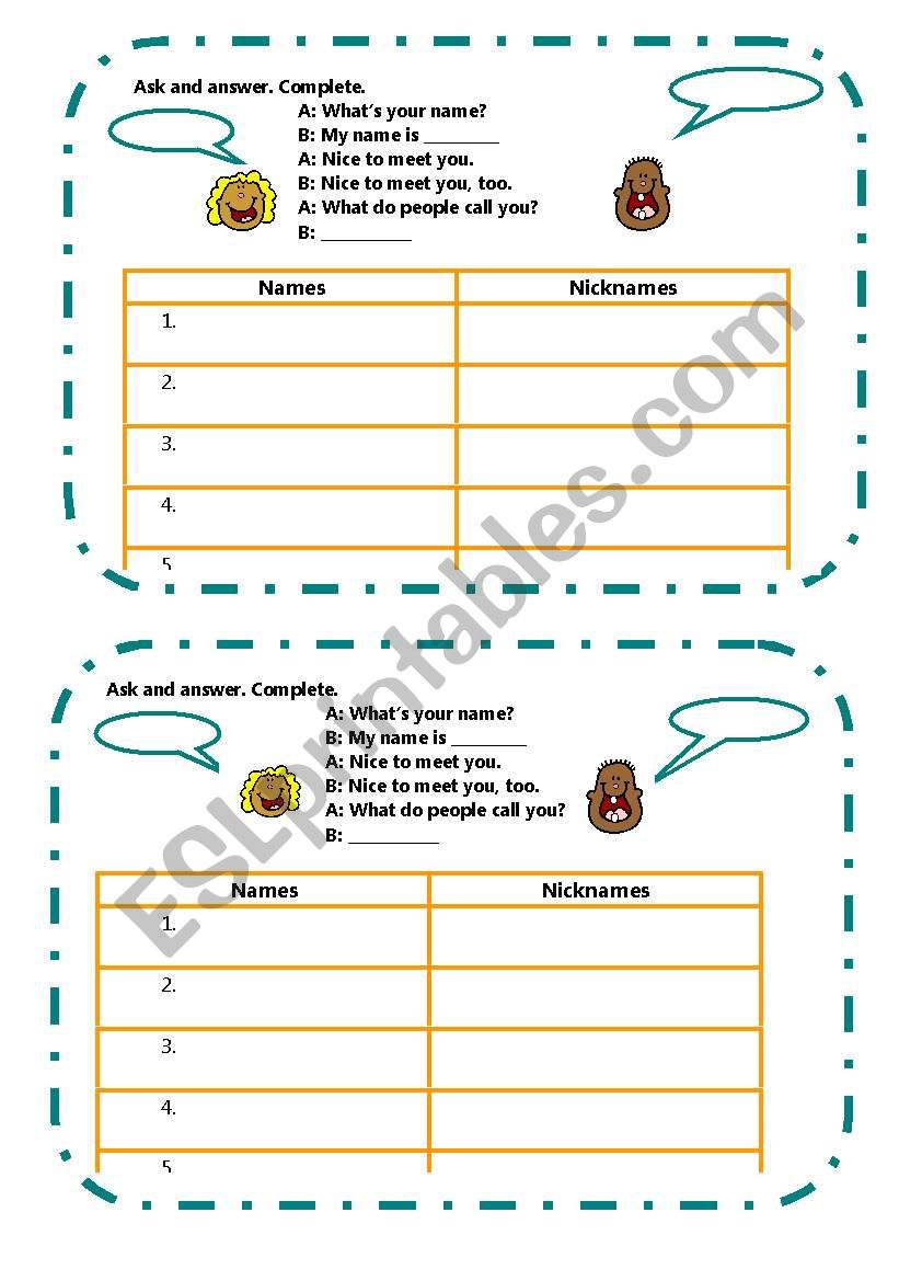 Whats your name? worksheet