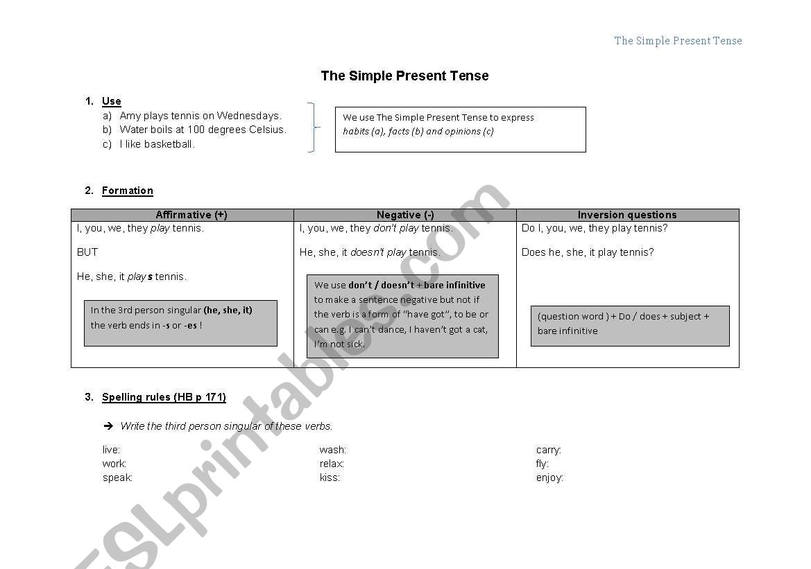 Simple Present Grammar Grid worksheet