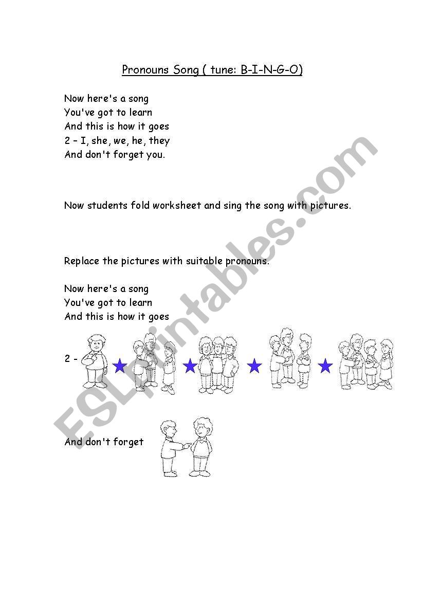 Pronouns Song worksheet