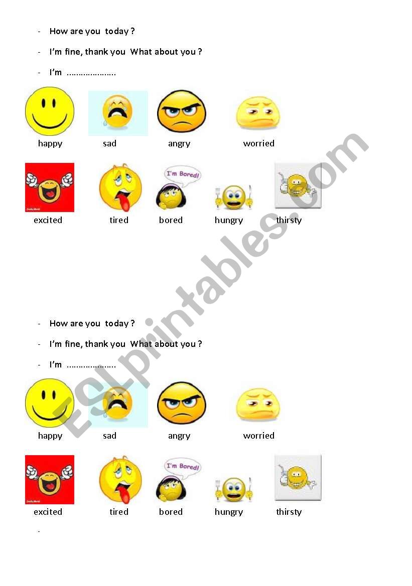 How are you ? Smileys worksheet