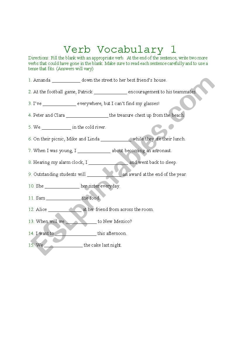 Verb Vocabulary 1 worksheet