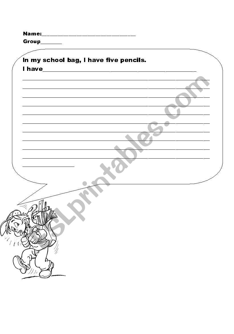 items in a schoolbag worksheet