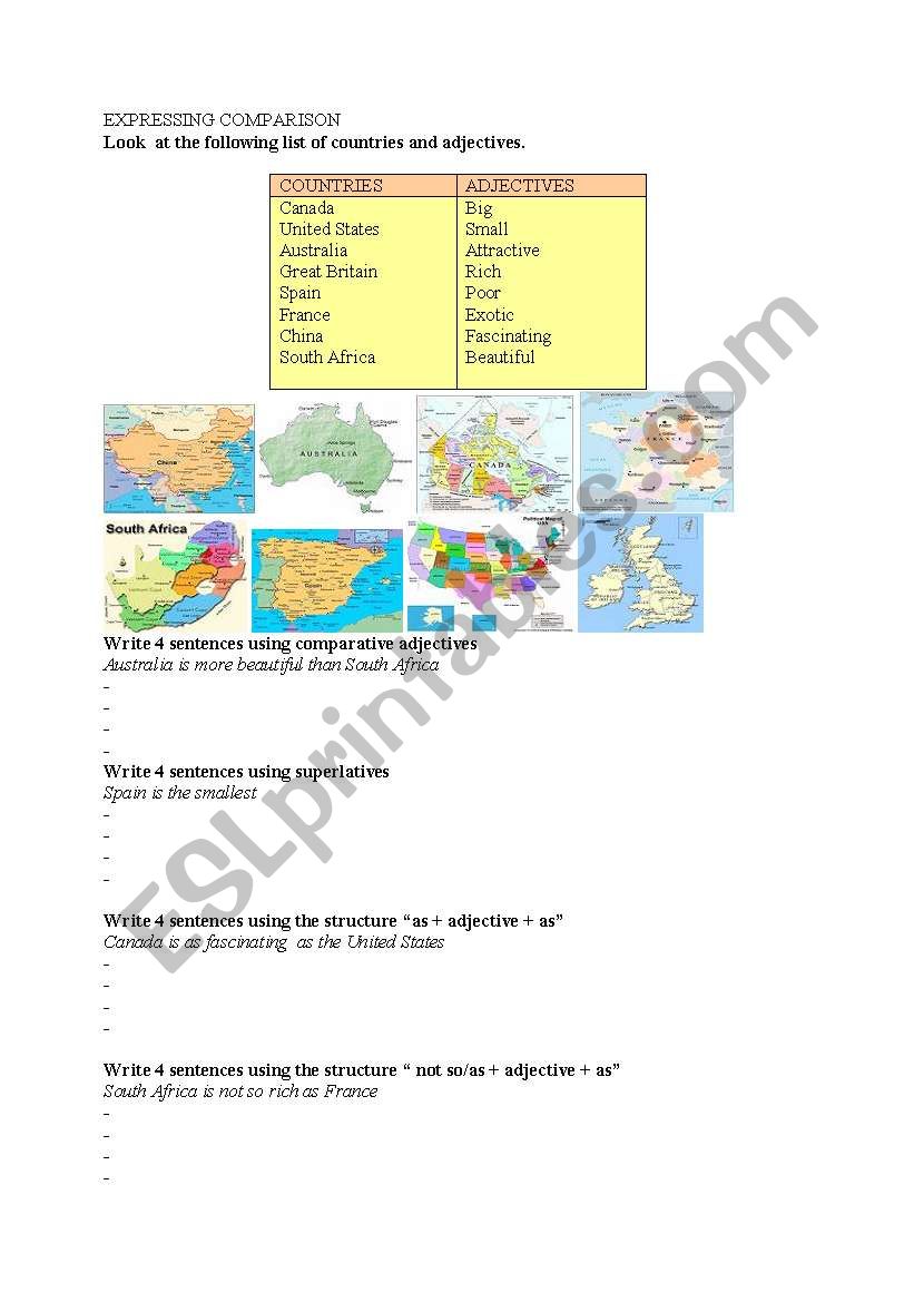 Comparing countries worksheet