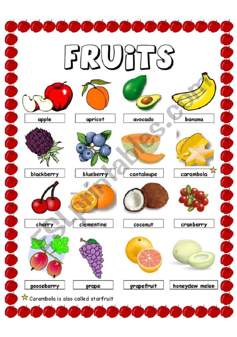 fruits pictionary 1 of 2 worksheet