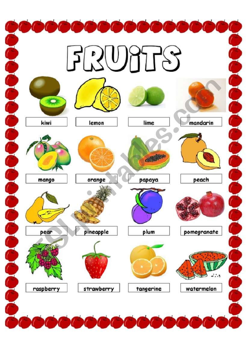 fruits pictionary 2 of 2 worksheet