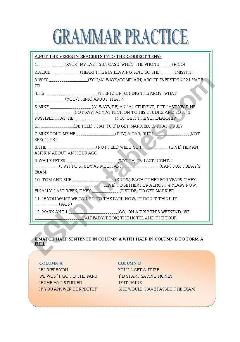 GRAMMAR PRACTICE FOR THE FCE worksheet