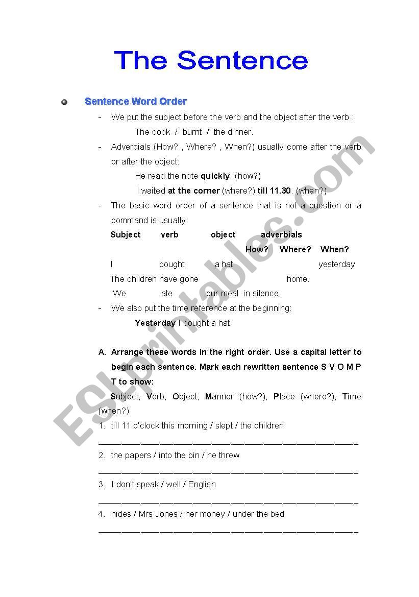 The Sentence worksheet