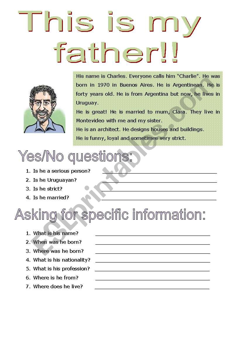 This is my father worksheet
