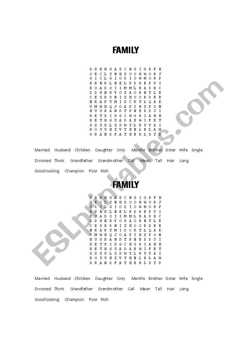 FAMILY worksheet