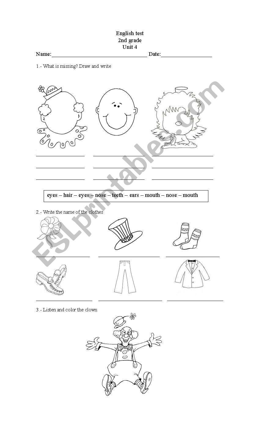 face and clothes worksheet