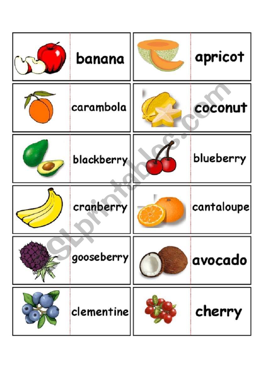 Fruits domino 1 of 2 worksheet